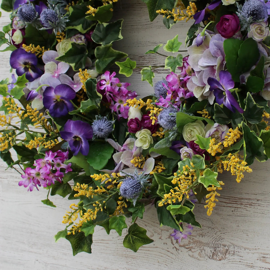 new〜☆パープル色　Antique color wreath♪ Faux Lavender Hydrangea & Lilac Spring Wreath 26