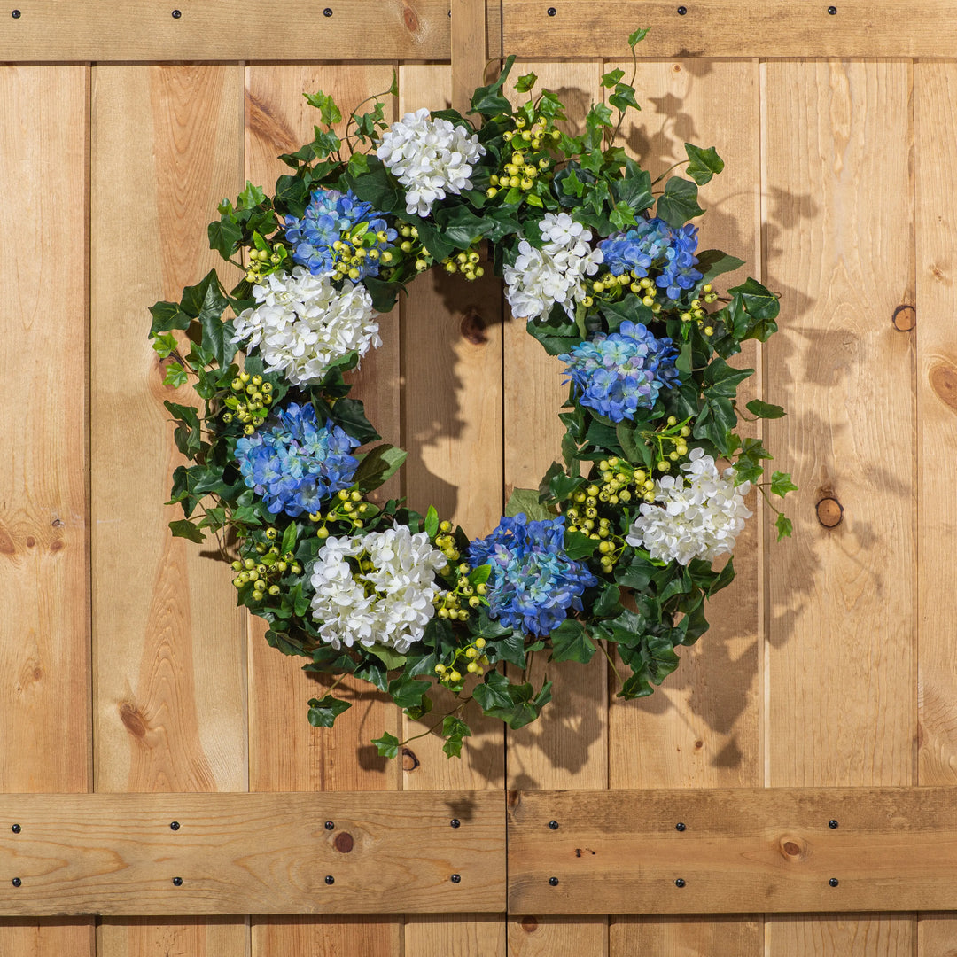 Blue & White Hydrangea Spring FrontDoor Wreath - Ivy & Berry