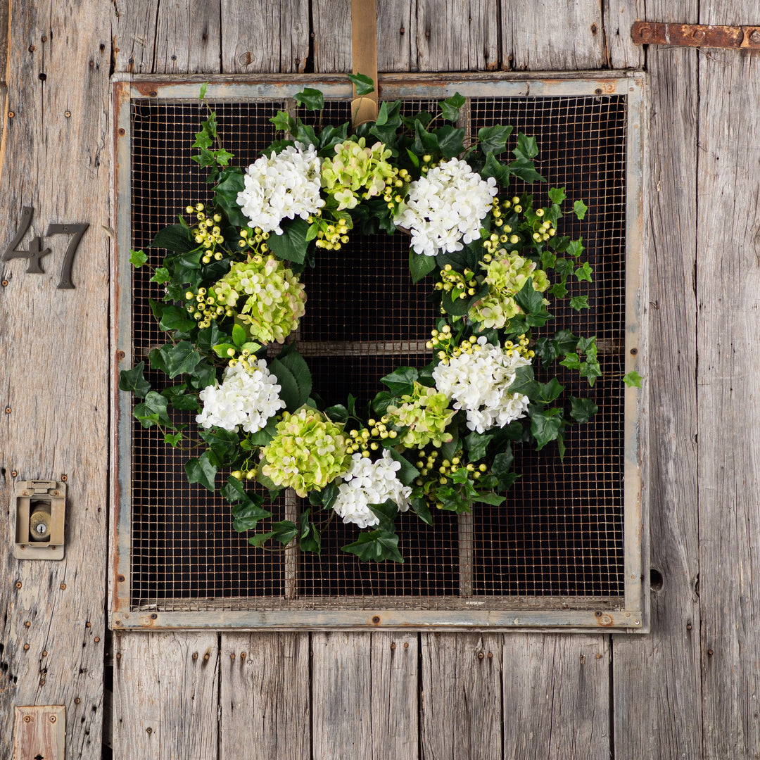 Green & White Hydrangea Spring Front Door Wreath - Ivy & Berry