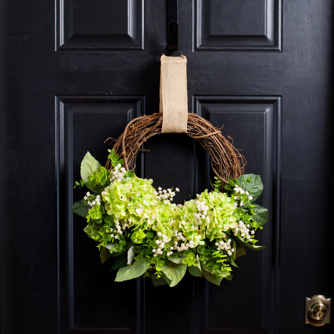 Green Hydrangea & Gypsophila Spring Wreath - Eucalyptus Front Door