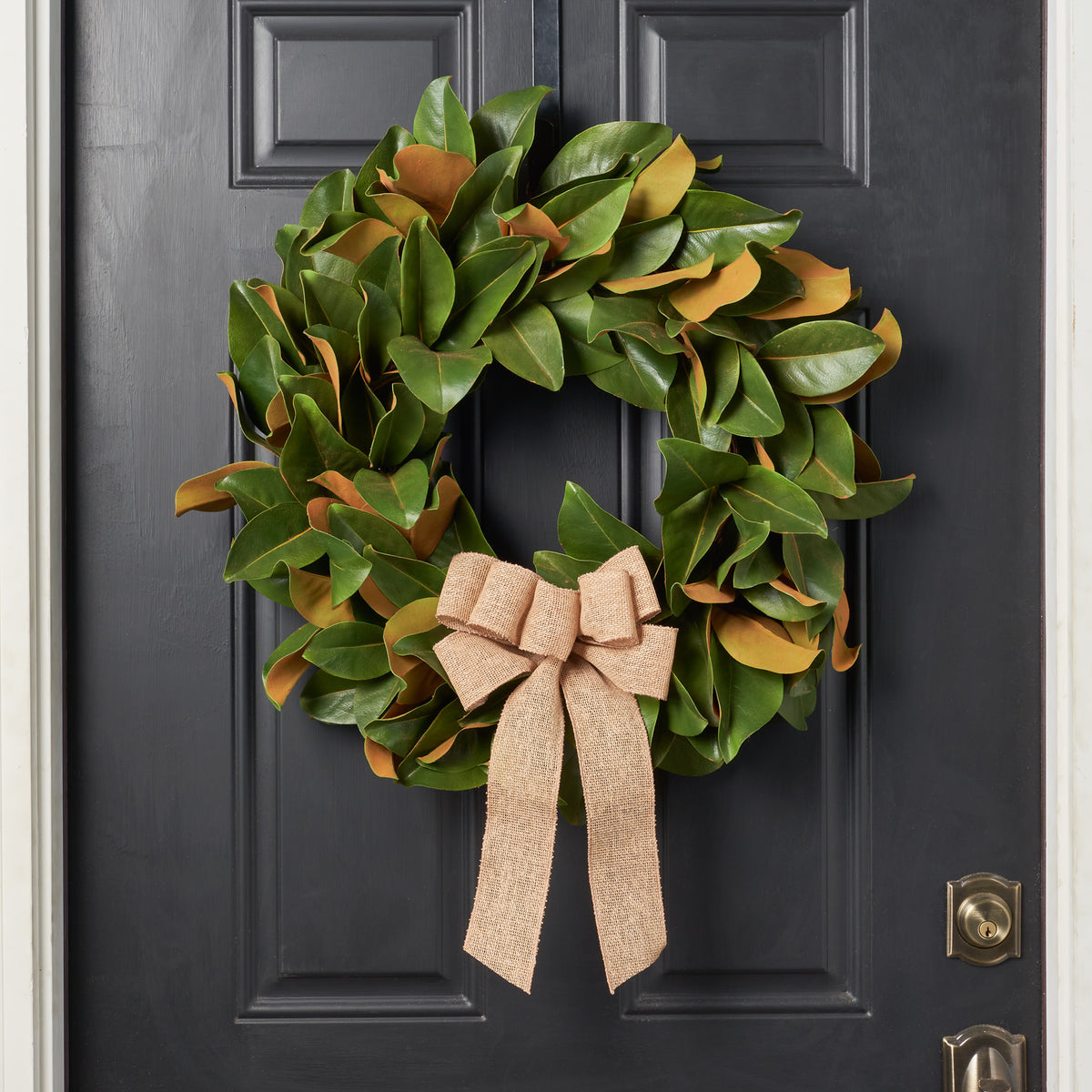 Magnolia Wreath W White Blossoms 24 Silk Darby Creek Trading   SW1336ClassicRealTouchMagnoliaLeafAllSeasonsFrontDoorWreathwithBurlapBow 2 1200x1200 