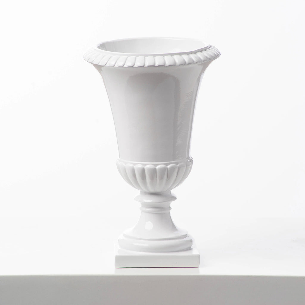 pedestal plastic urn planter Tall White Resin Fluted Pedestal Urn