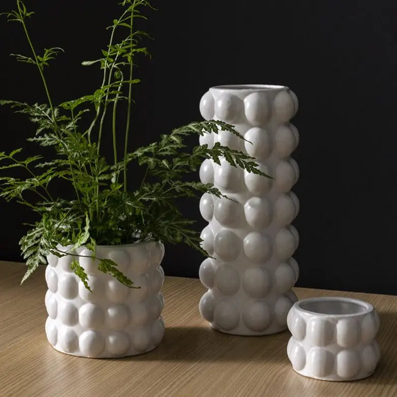 flower pot ceramic white Matte White Modern Ceramic Bubble Vase Pot
