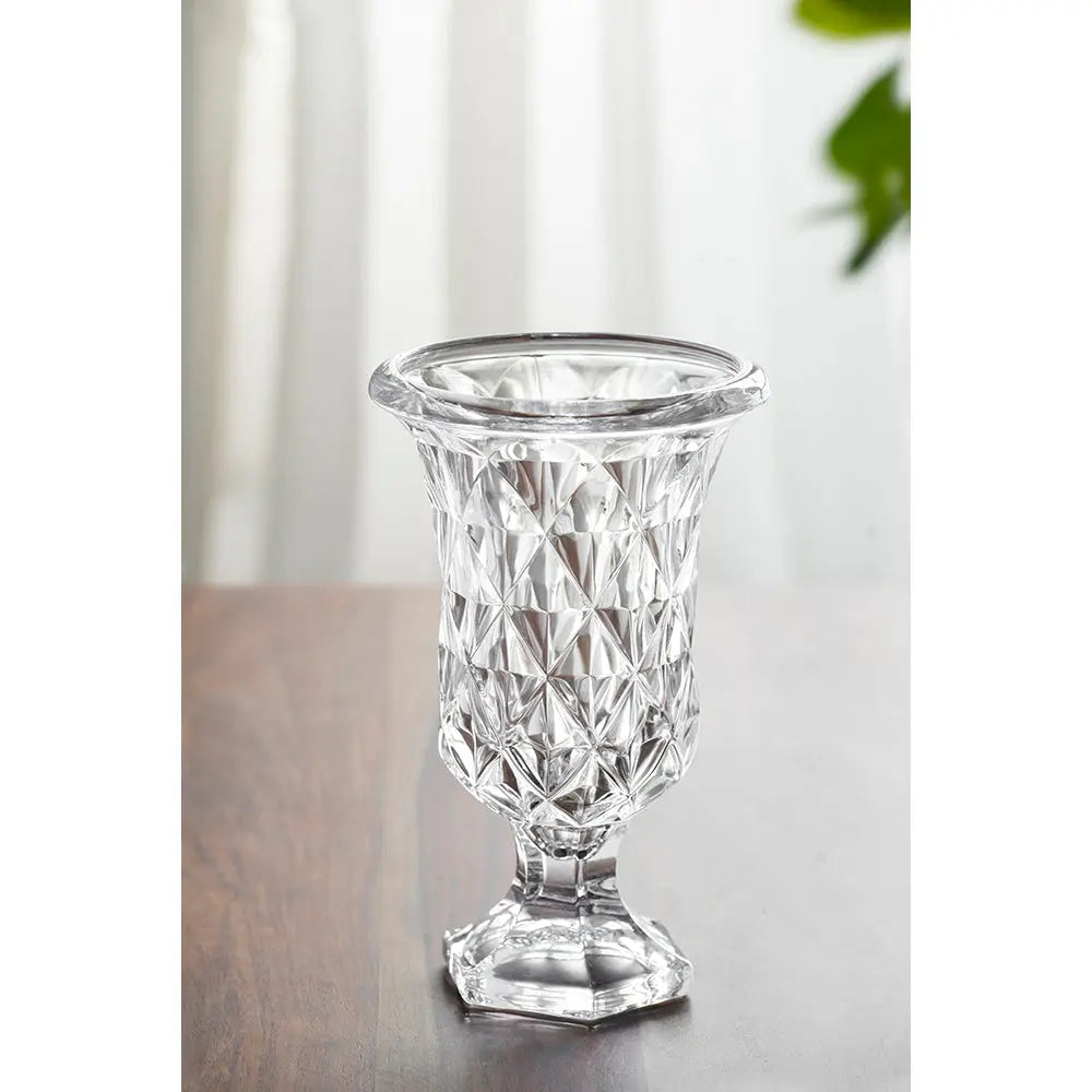 Diamond Cut Clear Crystal Glass Decorative Urn Vase - Darby Creek