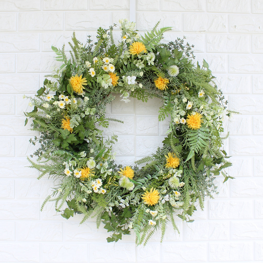 Yellow \u0026 White Dried-Look Wildflower, Green Astilbe Summer Fall Wreath –  Darby Creek Trading, image size:1080x1080